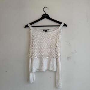 Y2K White Sequin Embellished Long Sleeve Top